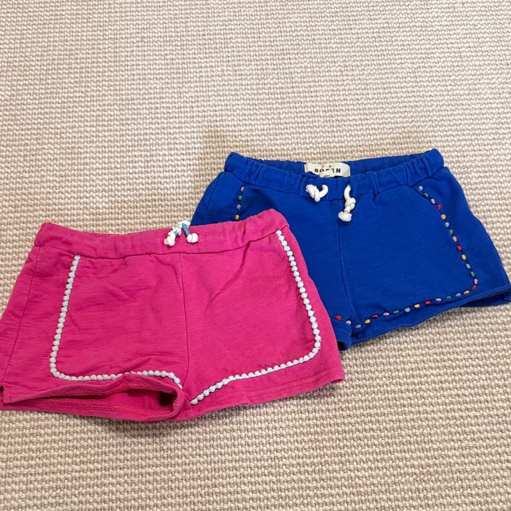 Mini Boden Girls Knit Pull-On Pom Shorts in Pink and Royal Blue Size 6-7